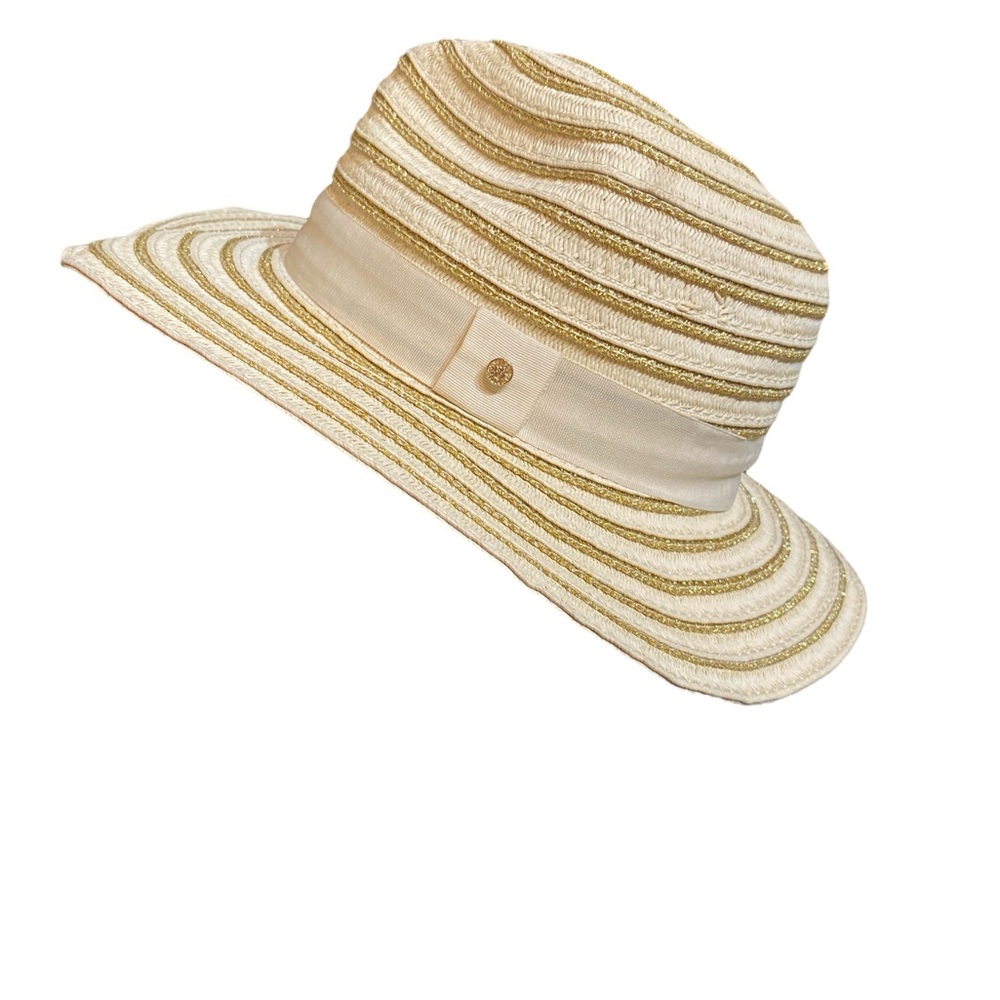 Anne Klein Gold and Cream Striped Hat